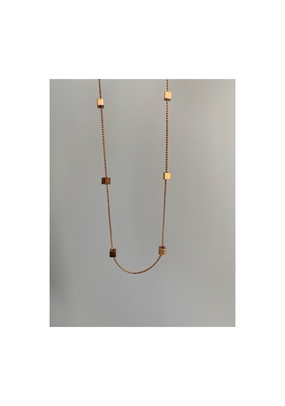 Çelik Rose Gold Küp Zincir Lavella Kolye -kararma Yapmaz- Pembe
