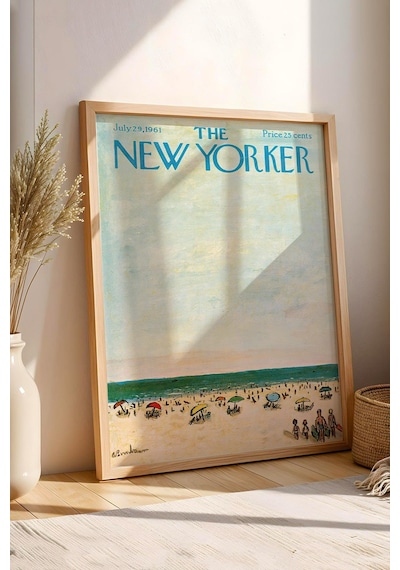 The New Yorker Çerçeveli Tablo July 29 1961 - Kalabalık Plaj Tablosu