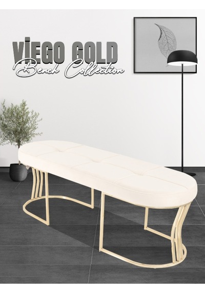 Viego Gold Collection- Beyaz Kapitoneli Chester Model Puf & Bench & Koltuk & Uzun Makyaj Puff & Yatak Ucu