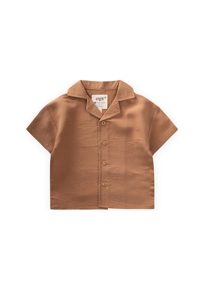 Cigit Hawai Çizgili Modal Gömlek 1-8 Yaş Camel Camel