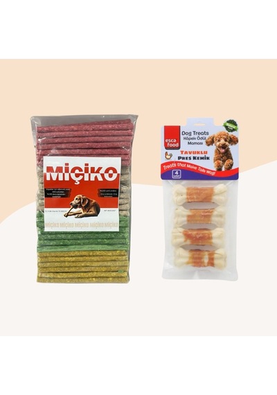 Miçiko Renkli Munchy Köpek Ödülü 100'lü + 4'lü Tavuklu Kemik 7 CM