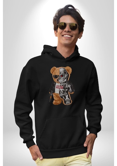Robot Ayı Güneş Gözlüğü Kadın Erkek Siyah Kapüşonlu Sweatshirt Hoodie Siyah Robot Ayı Güneş Gözlüğü Kadın Erkek Siyah Kapüşonlu Sweatshirt Hoodie Siyah