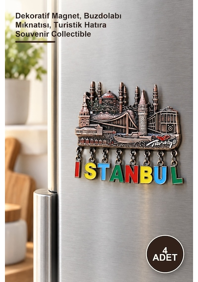 4 Adet Sarkaçlı İstanbul Temalı Magnet Dekoratif Magnet, Buzdolabı Mıknatısı, Turistik Hatıra Souvenir Collectible