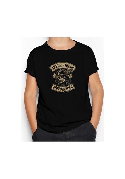 Zepplin Giyim Moto Skull Riders Motorcycle Siyah Çocuk Tişört Siyah