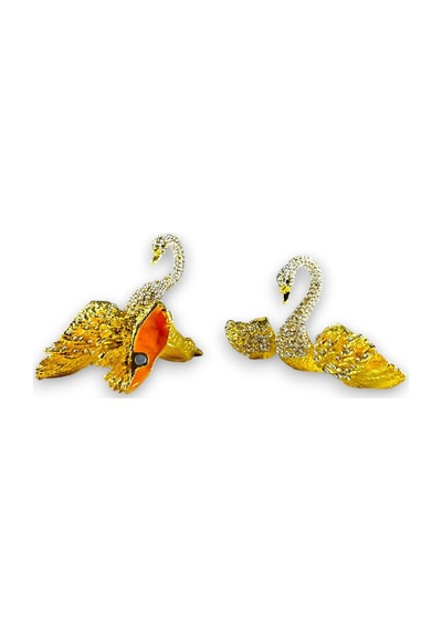Zarif Taşlı 2'li Kuğu Figürü Dekoratif Hediyelik Biblo 9x5 CM Gold