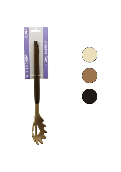 İbico İ22-019 Renkli Silikon Ahşap Akasya Saplı Makarna & Salata Servis Kaşığı 30cm- 6'li Paket