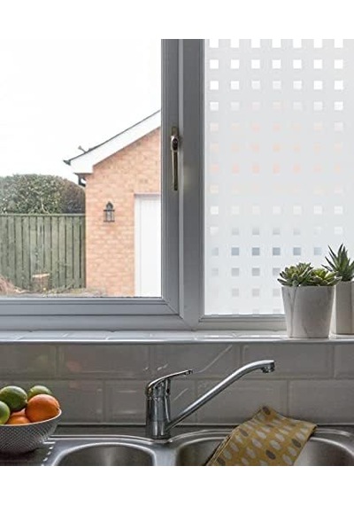 Technosmart 45x150 Cm Modern Kare Desenli Statik Cam Kaplama Folyo Mutfak Ofis Banyo Pencere