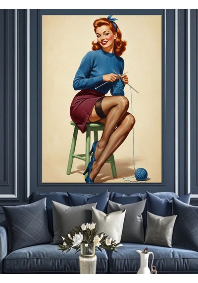 Dikiş Ören Pin-up Kadın Dekoratif Kanvas - Mdf Ahşap Tablo