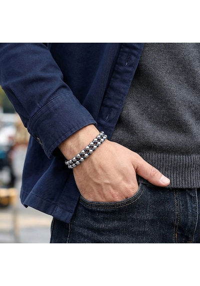 Moncuk Design Çift Gümüş Ve Mavi Renk Hematit Çelik Erkek Bileklik 33512b20d3 Çok Renkli
