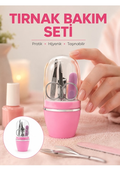 Tırnak Bakım Manikür Pedikür Seti 4 Parça Pembe Minimal Ve Dayanıklı Yeni Nesil - Lisinya