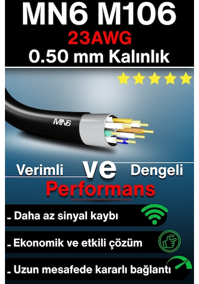 Mn6 M106 Cat6 Utp Ethernet Kablosu 35 Metre, Dış Mekan Uv Korumalı Çift Katmanlı Pe+pvc 0.50mm