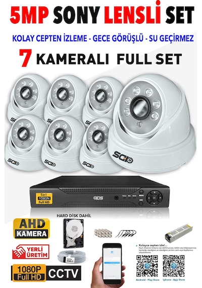 Ids - 7 Kameralı 1080P Fullhd 5Mp Sony Lensli Kamera Seti - 2028