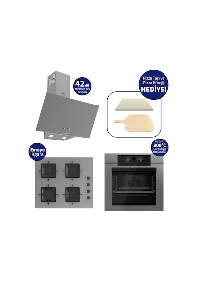 Ferre Pizzart & Fryart QEP65CPR+SS208+D088-SA Ankastre Set Gri