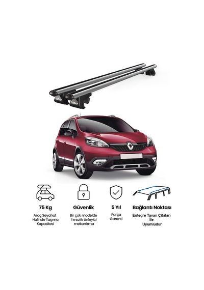 Venüs Renault Scenic X-mod 5 Posti 2013-2016 Uyumlu Gri Ara Atkı Port Bagaj Tavan Barı