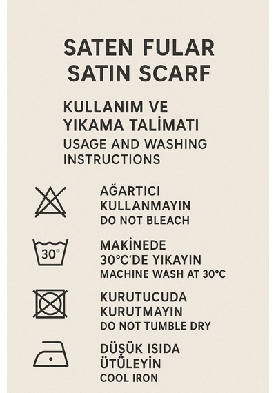Tua İntense Desen Şık & Zarif Kadın Aksesuarı Saten Fular 30x165cm Çok Renkli