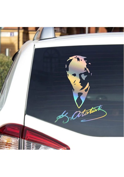 Hologramlı Janjanlı Atatürk Ve İmza Sticker - Araba Oto Motosiklet Sticker 02527 25x19 Cm