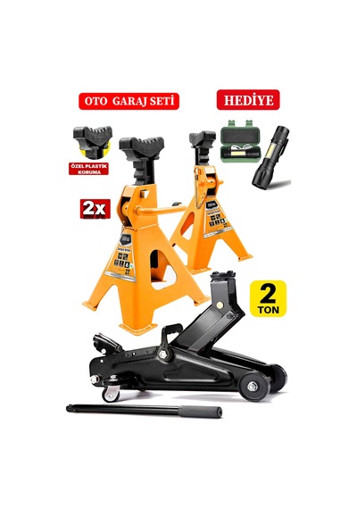 2ton X2 Adet Sehpa Tip Kriko Standı + 2ton Tekerlekli Kriko Garaj 2ton X2 Adet Sehpa Tip Kriko Standı + 2ton Tekerlekli Kriko Garaj