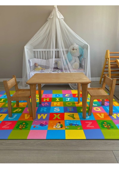 montessori çocuk masası ve 2 adet sandalye camel