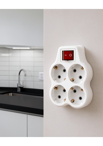 4'lü Duvar Priz Çoğaltıcı Açma Kapama Anahtarlı Model 0
