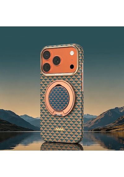 İphone 17 Pro Max Uyumlu  Kılıf Raptic 2in1 Bundle Kit Aramid Skin Destiny Serisi Stand Ve Kapak Gold-mavi