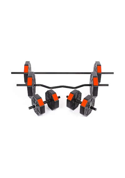 Tan Spor 60 KG Dambıl Halter Ağırlık Full Kısa + Düz + Z Bar Set Kırmızı Kapaklı