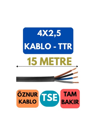 Öznur 4x2,5 Ttr Kablo Metre Seçenekli Siyah - 15 Metre
