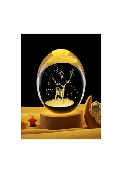 Geyik Temalı Renk Değiştiren Altlıklı Kristal Küre Gece Lambası Çok Renkli Çok Renkli