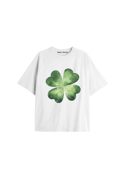 Kalic Studio Kadın Çiçek Özel Baskılı Renkli Oversize Penye Pamuklu Bisiklet Yaka T-shirt Beyaz-30