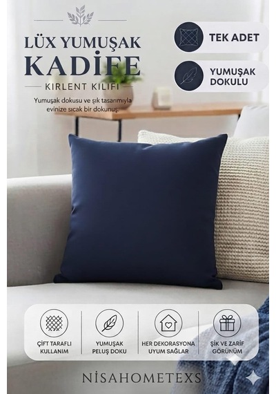 Lüks Yumuşak Dokulu Kadife Salon Kırlent Kılıfı Lacivert, 50 Cm X 50 Cm Diğer