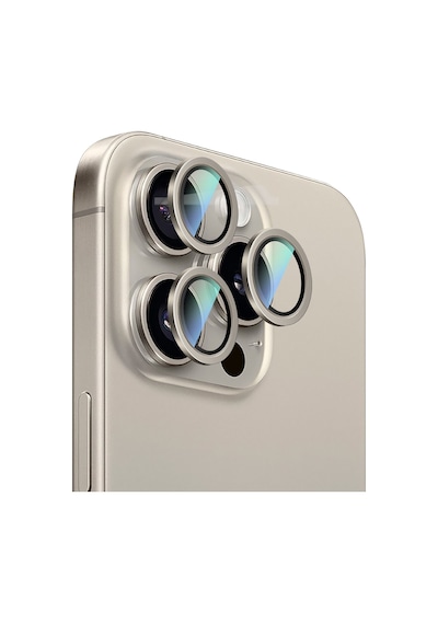 Apple Uyumlu   iPhone 16 Pro Caseworld Alloy Serisi Oleofobik Anti Reflective Kamera Lens Koruyucu Gri