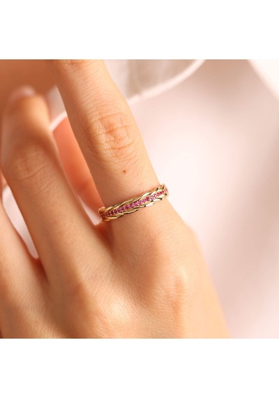 14 Ayar Altın Sarmaşık Ruby Yüzük T11008 Renkli