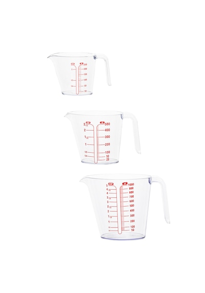 Porsima 3lü Şeffaf Plastik Ölçek Kabı - Beher Mutfak Ölçü Kabı 250ml-500ml-1000ml