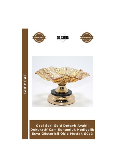 Özel Seri Gold Detaylı Ayaklı Dekoratif Cam Sunumluk Hediyelik Eşya Gösterişli Obje Mutfak Süsü