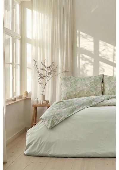 Doqu Home Boho Chic Spring Ranforce-nevresim Takımı-tek-florıs Yeşil