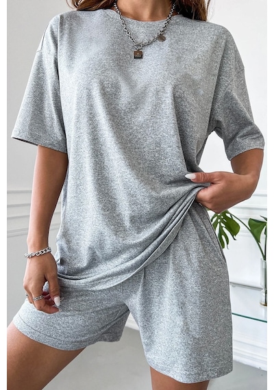 Uyguntarz Unisex Pamuklu Penye Şort Takım Gri