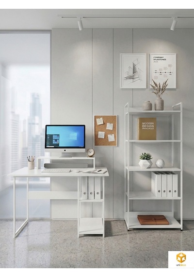 Vien 2 Set Kitaplıklı Masa Raflı Çalışma Masası 5 Raflı Kitaplık Monitör Yükseltici Beyaz - Beyaz Vien 2 Set Kitaplıklı Masa Raflı Çalışma Masası 5 Raflı Kitaplık Monitör Yükseltici Beyaz - Beyaz