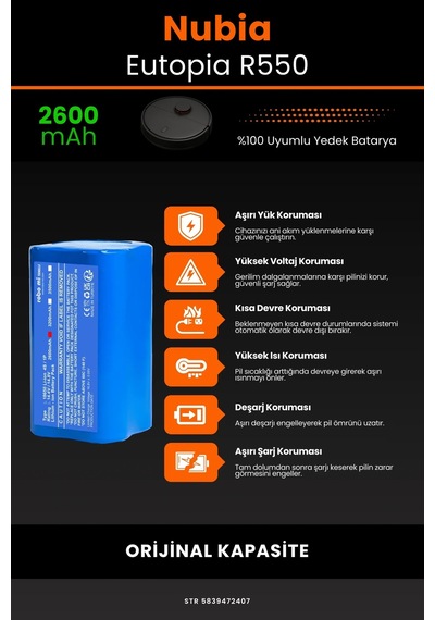 Nubia Eutopia R550 2600mAh Robot Süpürge Bataryası