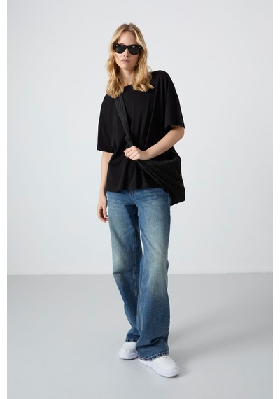 Oversize Fit Basic O Yaka 3lü Paket Siyah Kadın T-shirt 97285 SIYAH