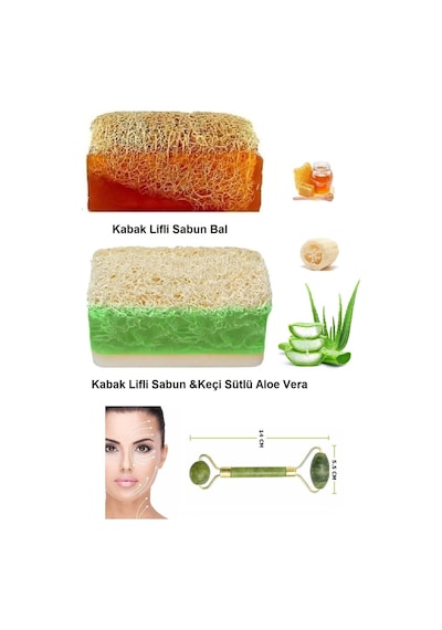 3'lü Set Doğal Kabak Lifli Keçi Sütü & Aloe Vera Özlü & Ballı Sabun Çift Taraflı Yüz Masaj Aleti