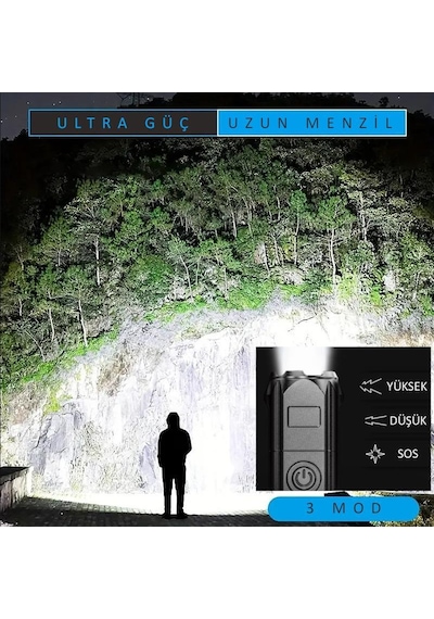 Valkyrie Şarjlı Ultra Güç El Feneri Zoom 3 Mod Type-c Uzun Kullanım Suya Dayanıklı Siyah