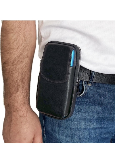 Lederax Erkek Hakiki Deri Telefon Bölmeli Bel Ve Göğüs Çantası