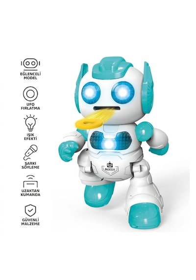 Uzaktan Kumandalı Disk Atan Sesli Işıklı Renkli Sevimli Robot Disk Fırlatan Robot Oyuncak Robot