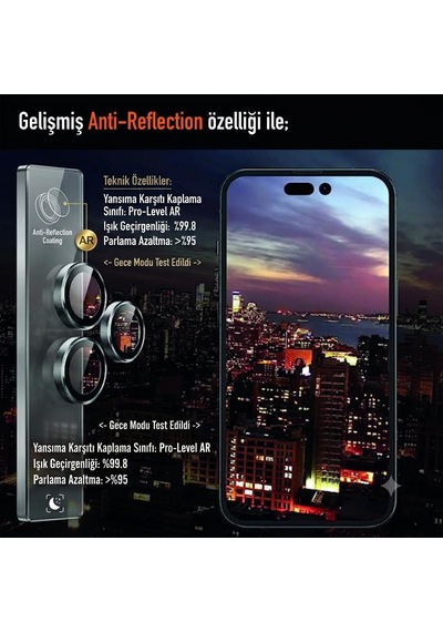 İphone 17 Pro Ve 17 Pro Max Uyumlu Kamera Lens Koruyucu, Gümüş, Orijinal Rengiyle Kusursuz Uyum, Darbe Emici, 9h Temperli Cam, Kolay Kurulum, Anti-reflection Kaplama, Metal Çerçeve