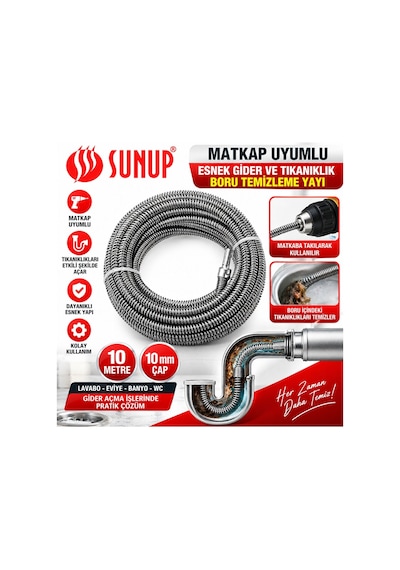 Sunup Sn-38810 10 Metre 10 Mm Matkap Uyumlu Boru Temizleme Yayı