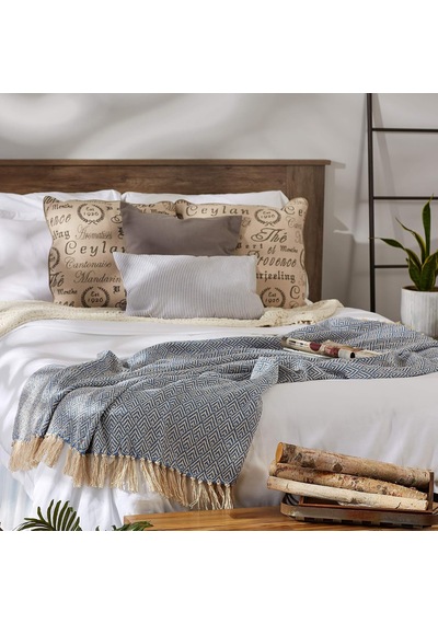 Lexroo Diamond Throw Koleksiyonu Pamuk Dokuma, 50x60, Taş Yıkama Mavisi Çok Renkli