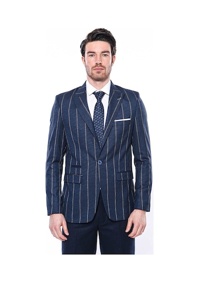 Wessi Çizgili Açık Slim Fit Lacivert Erkek Ceket Siyah
