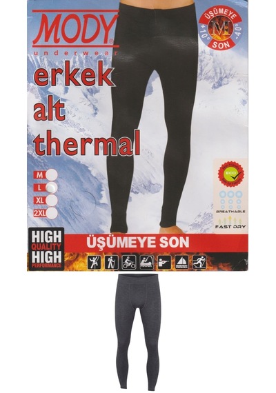 Erkek Kışlık Antrasit Renk Likralı Mody Termal Alt İçlik Antrasit Alt