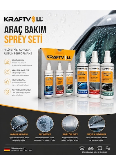 Kraftvoll 3'lü Araç Bakım Seti Yağmur Kaydırıcı+buğu Önleyici+buz Çözücü