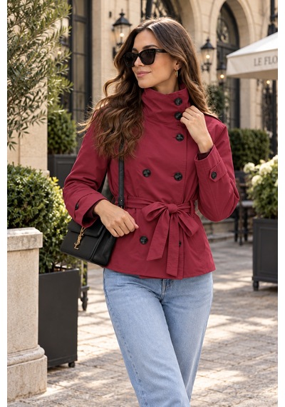 Unika Boutique Kadın Dik Yaka Kuşaklı Kısa Trençkot Çok Renkli