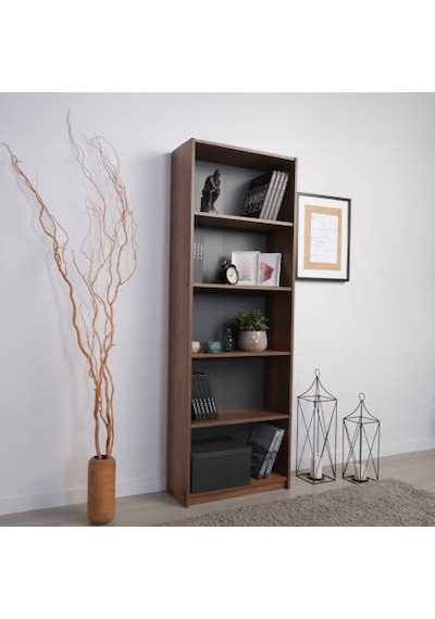 Modern 5 Raflı Kitaplık-koyu Ceviz Oslo Ceviz 64x182x26 Cm